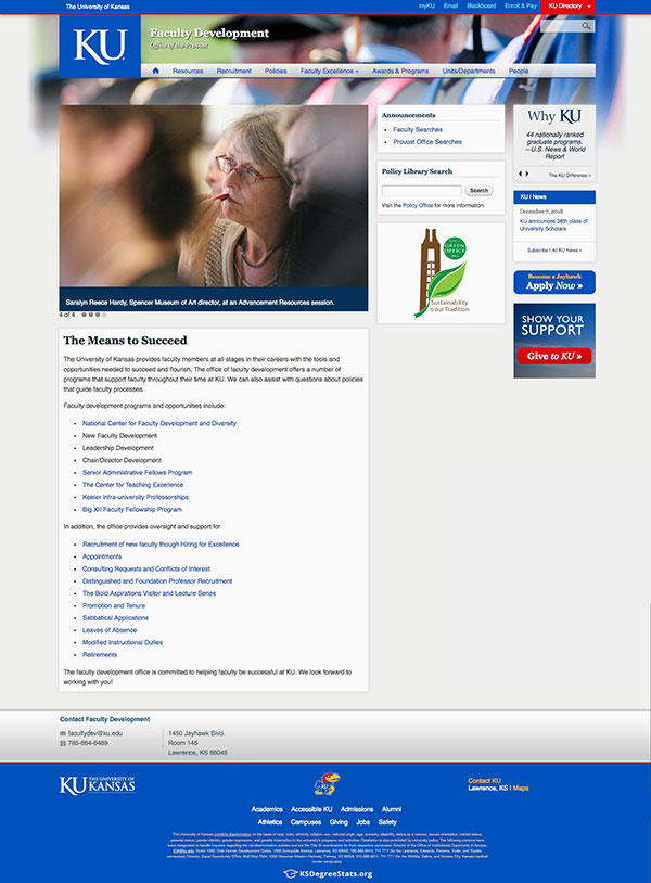Faculty Development home page before redesign